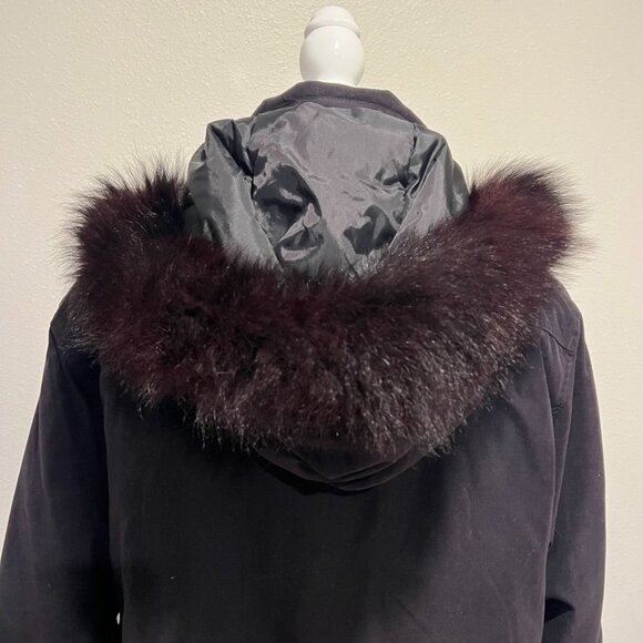 Jacqueline Ferrar Black Fox Fur Hooded Coat Size Medium - Picture 4 of 6